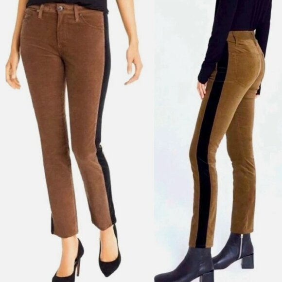 AG Adriano Goldschmied BROWN VELVET MARI TUXEDO STRIPE CROPPED JEANS 26 (S) NWOT - Picture 4 of 8